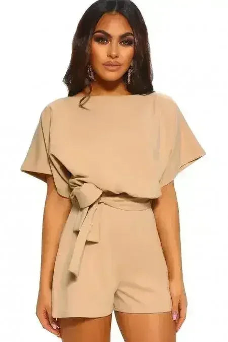 Apricot Short Sleeve Over The Top Belted Playsuit