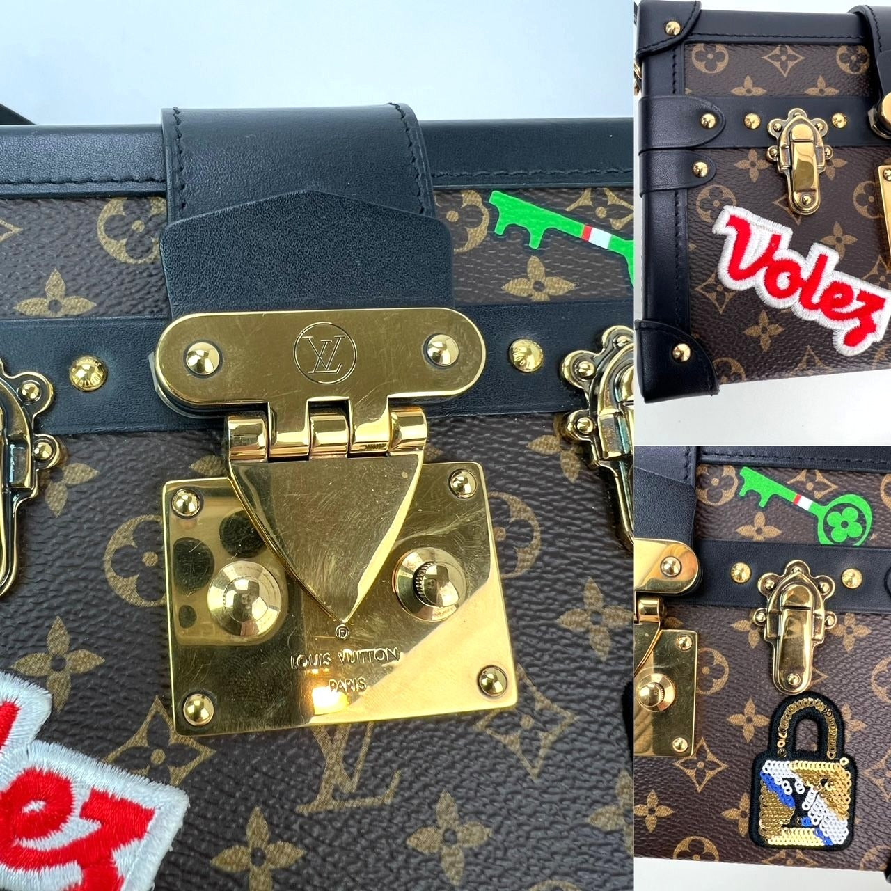Louis Vuitton Petite Malle Patches Monogram Crossbody Clutch Bag Limited Edition RARE