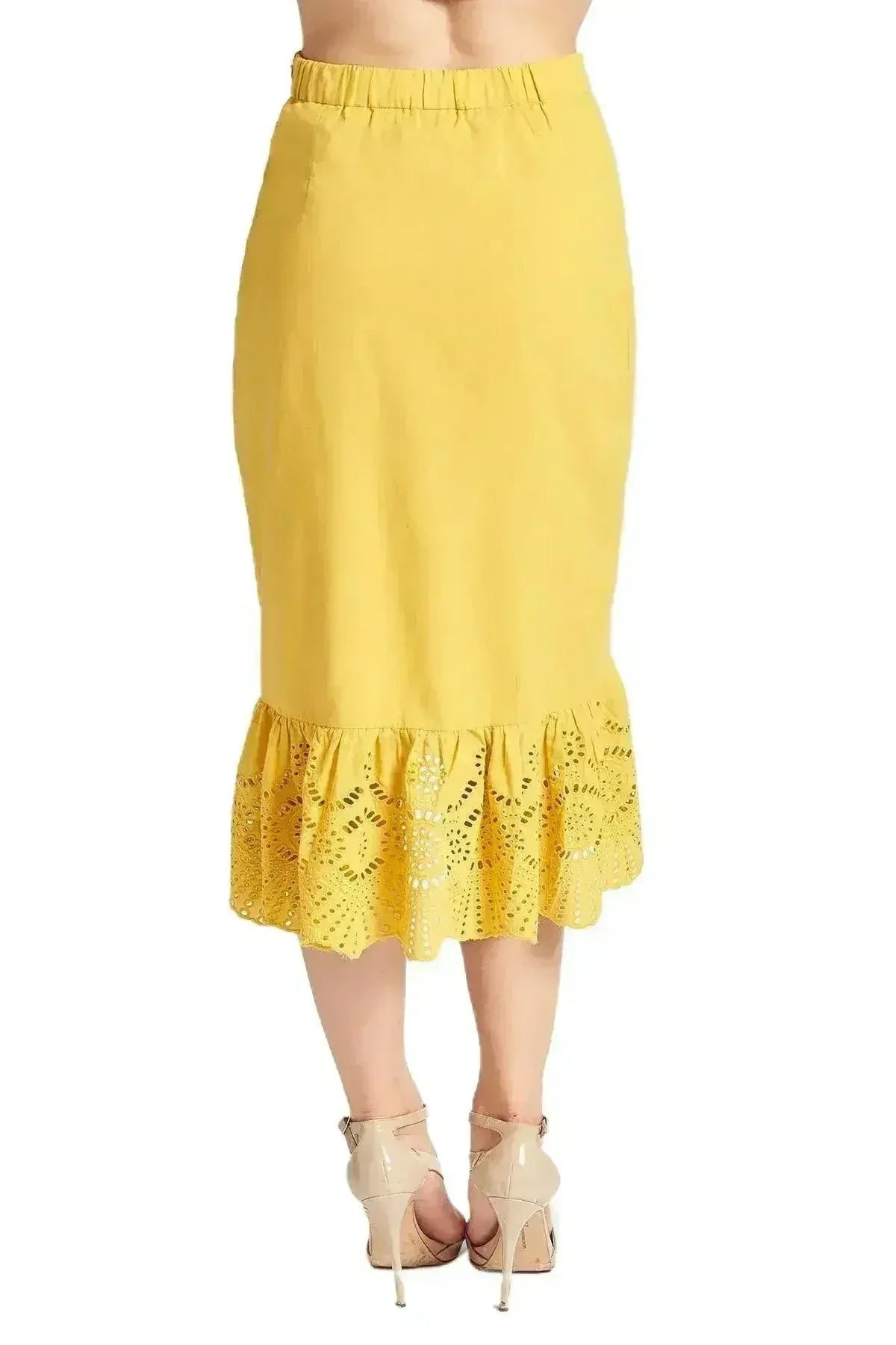 Aster Skirt - Cotton eyelet asymmetric hi-lo skirt marigold