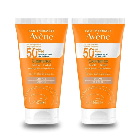 Avène Cleanance Solaire Teinté SPF 50 50 ml, crème solaire teintée pour peaux grasses - Lot de 2