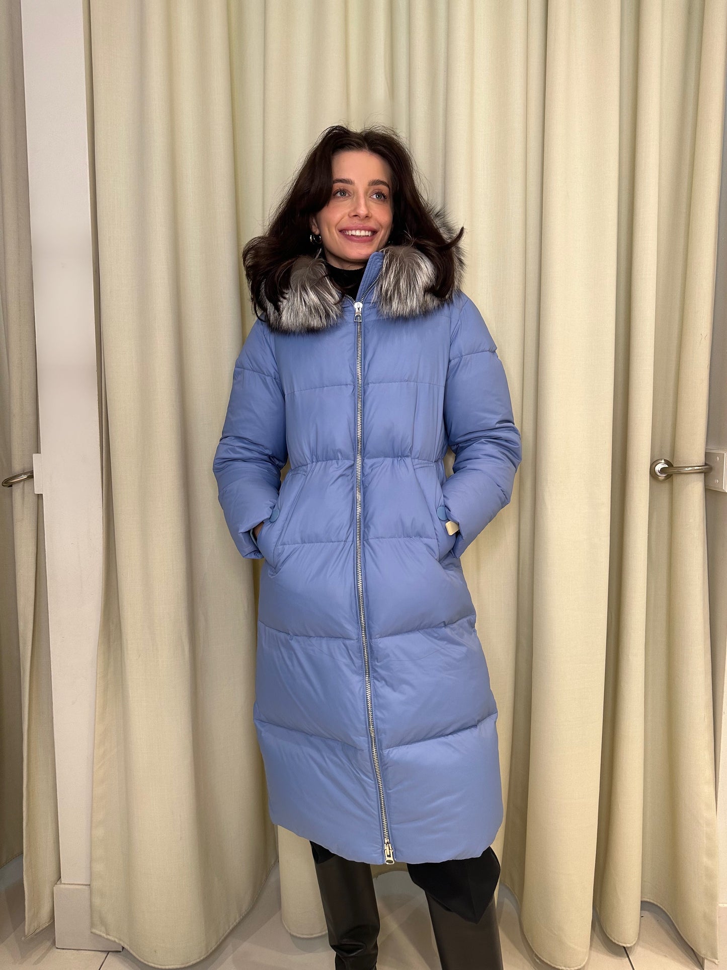 Mirabelle Genuine Silver Fox Fur Down Fill Coat