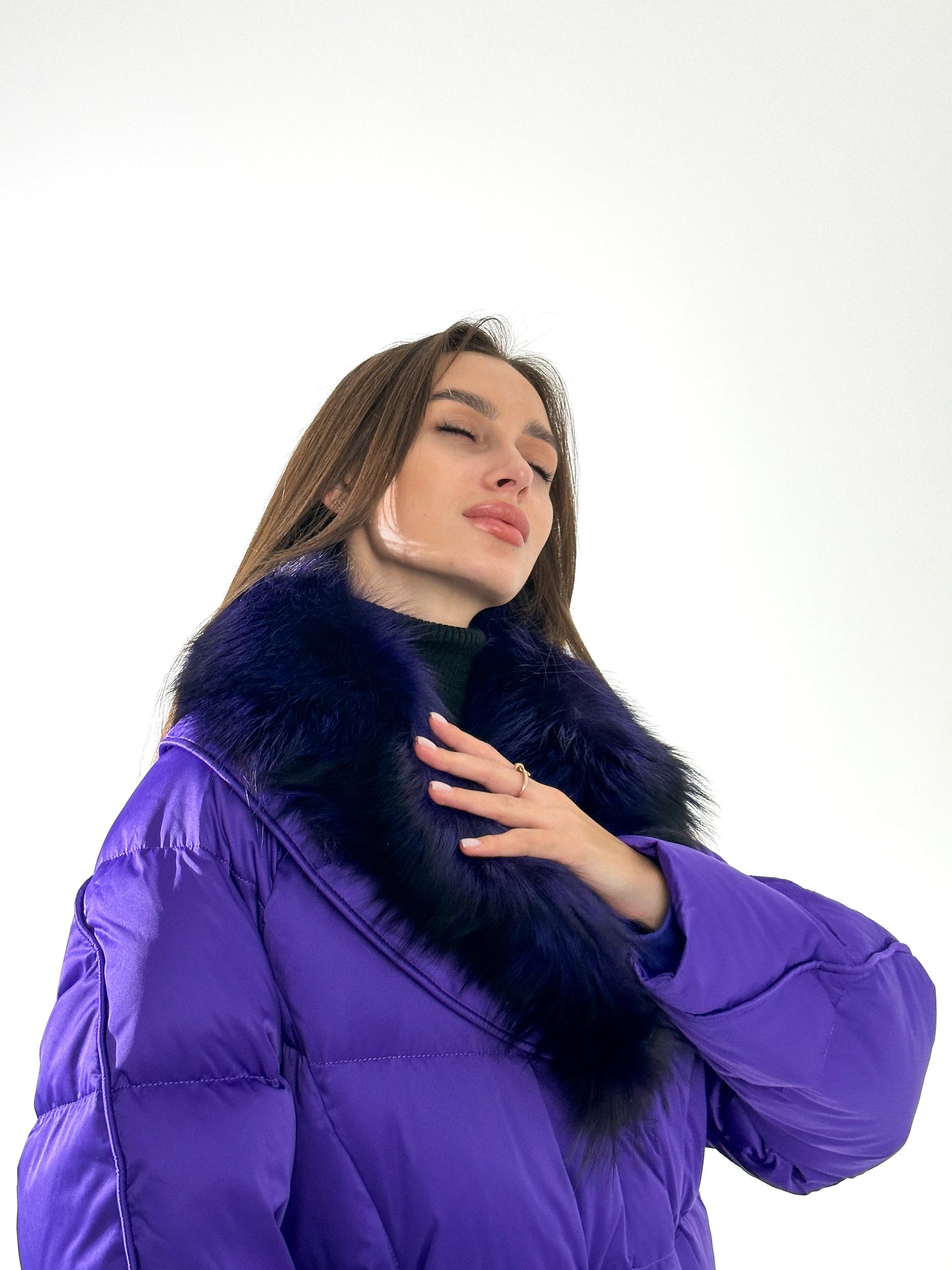 Manteau en duvet de renard argenté véritable de qualité supérieure