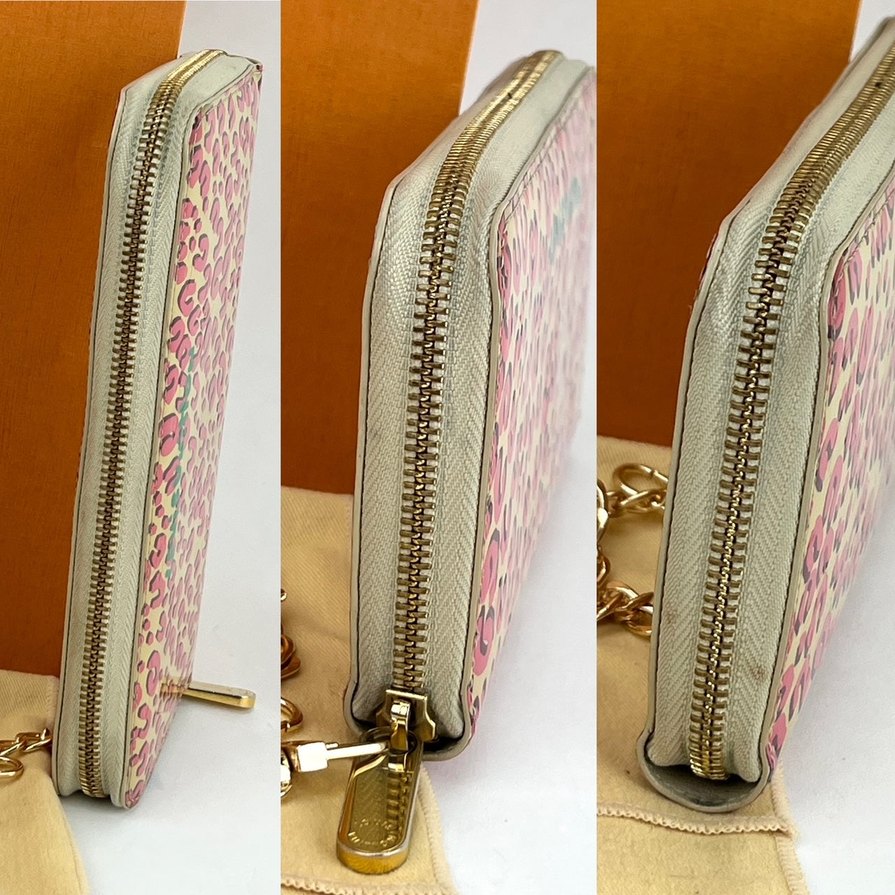 Louis Vuitton Wallet Zippy Stephan Sprouse Vernis Leopard W/Added Chain Crossbody Pre owned