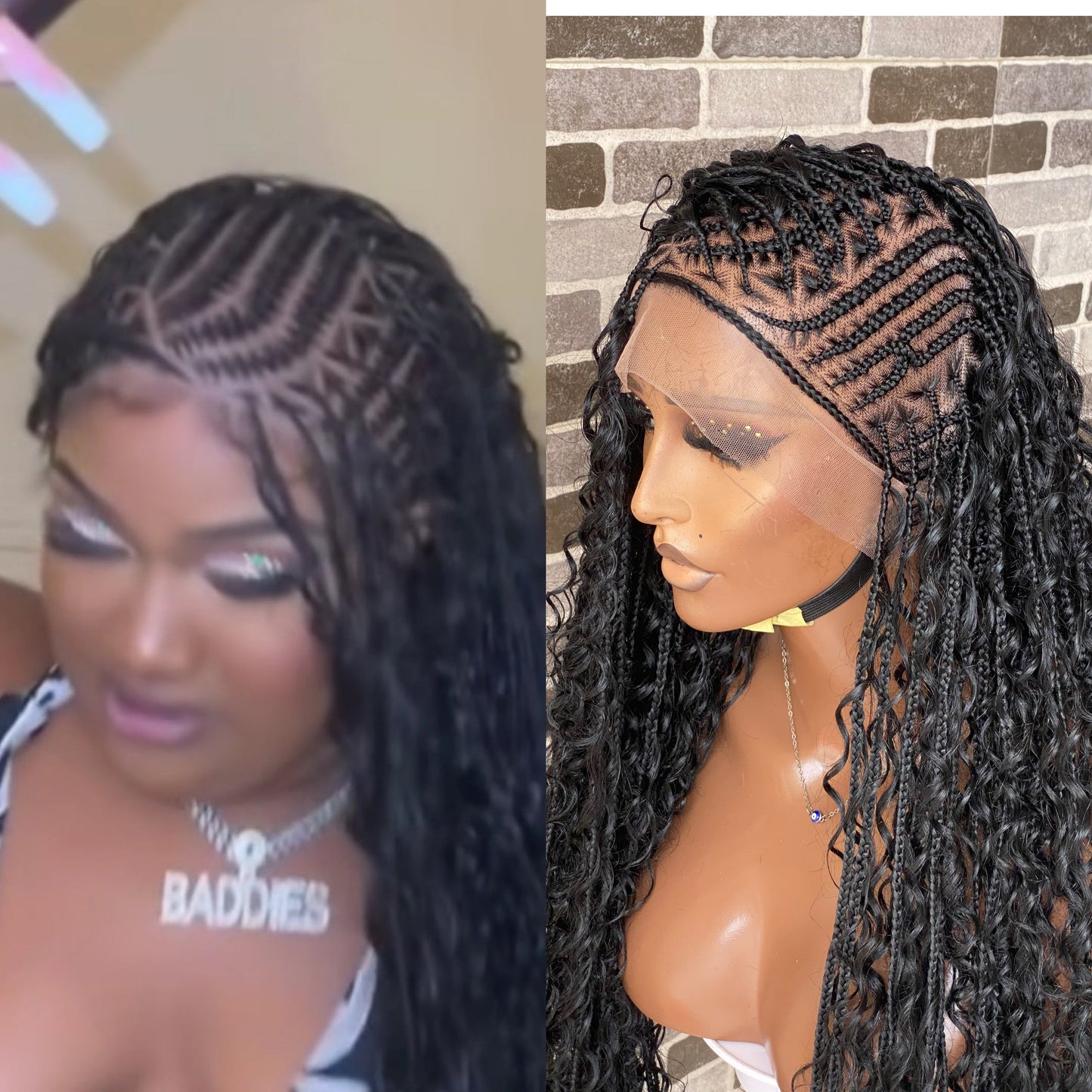 Biggie Cornrow Bohemian Knotless (100% Humanhair curls) Full Lace Base (Tara)