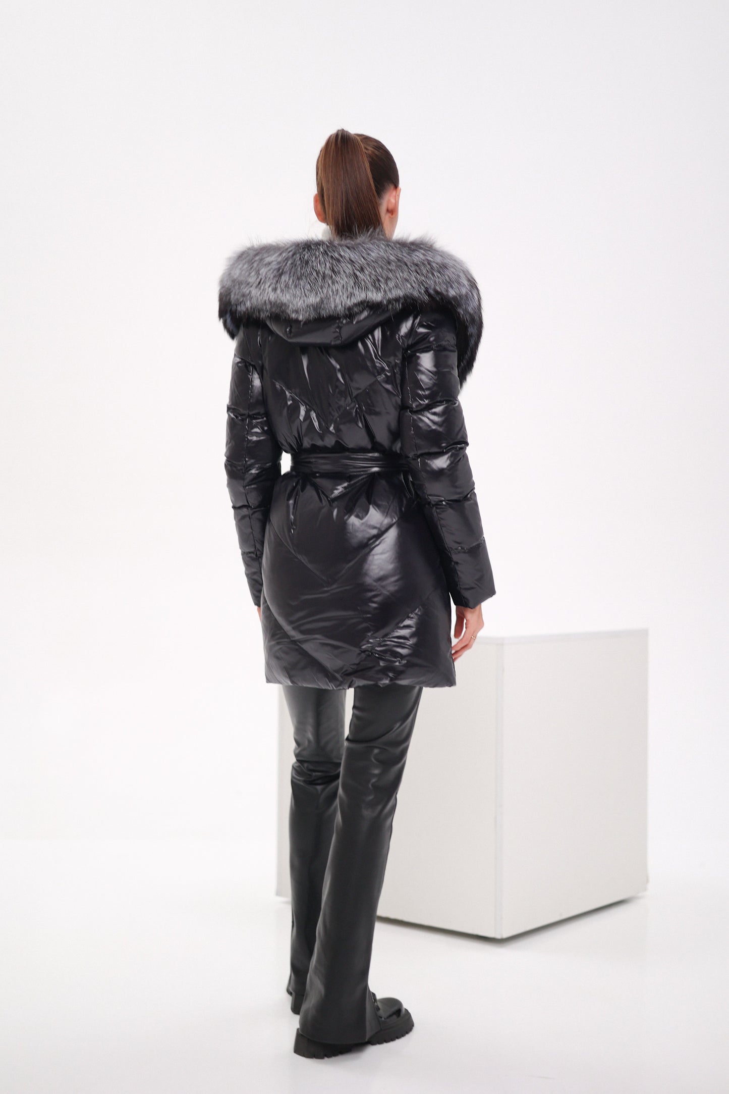 Genuine Silver Fox Fur Down Fill Coat