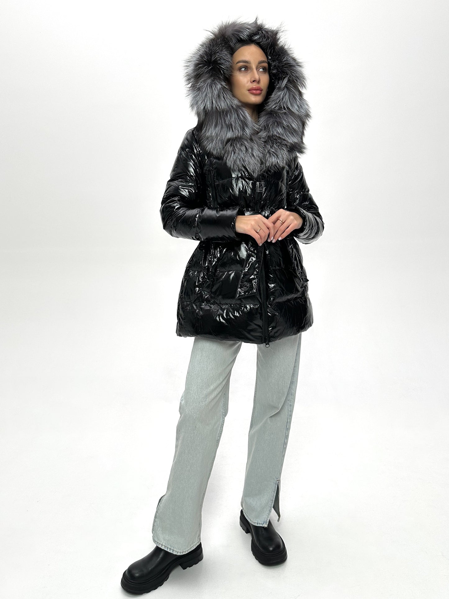 Onyx Genuine Silver Fox Fur Down Parka