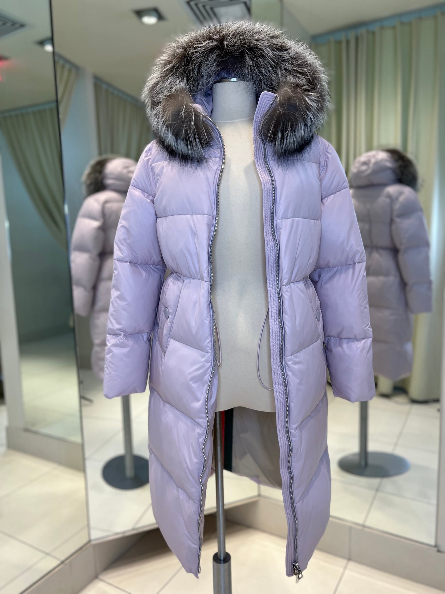 Mirabelle Genuine Silver Fox Fur Down Fill Coat