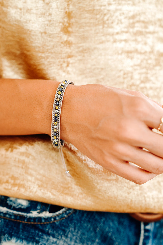 Adjustable Draw-cord Crystal Beading Bracelet