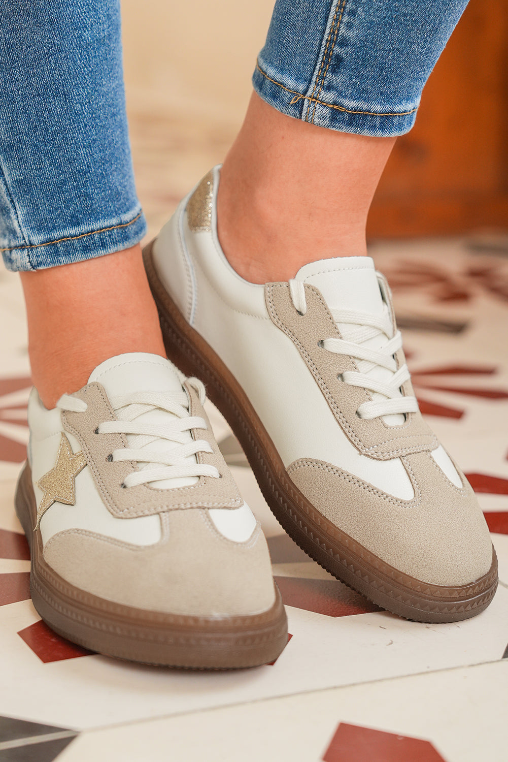 Avani Shimmer Star Patch Lace up Retro Flattie