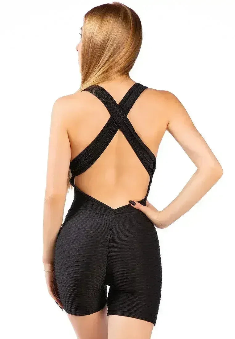 Back Cross Strap Yoga Jumpsuit – Moisture-Wicking 95% Polyester | Femstylo