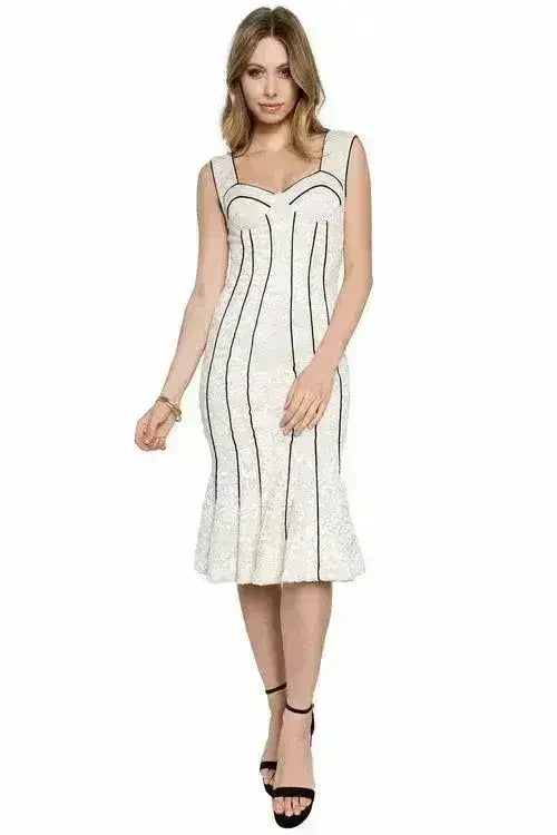 Bella Dress - Bustier lace mermaid dress with black piping detail