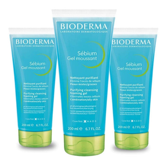 Bioderma Sebium Foaming Cleansing Gel 200 ml -3 Pack
