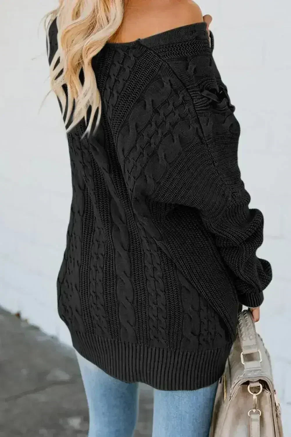 Black Love Letters Lace Up Cable Knit Sweater