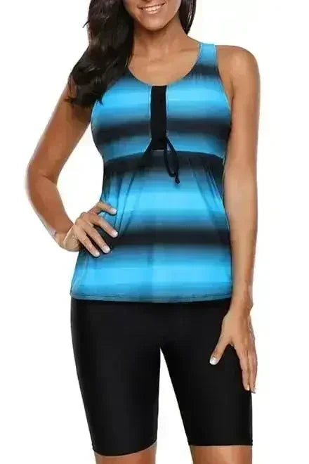 Blue Black Ombre Print Racerback Tankini Swimsuit