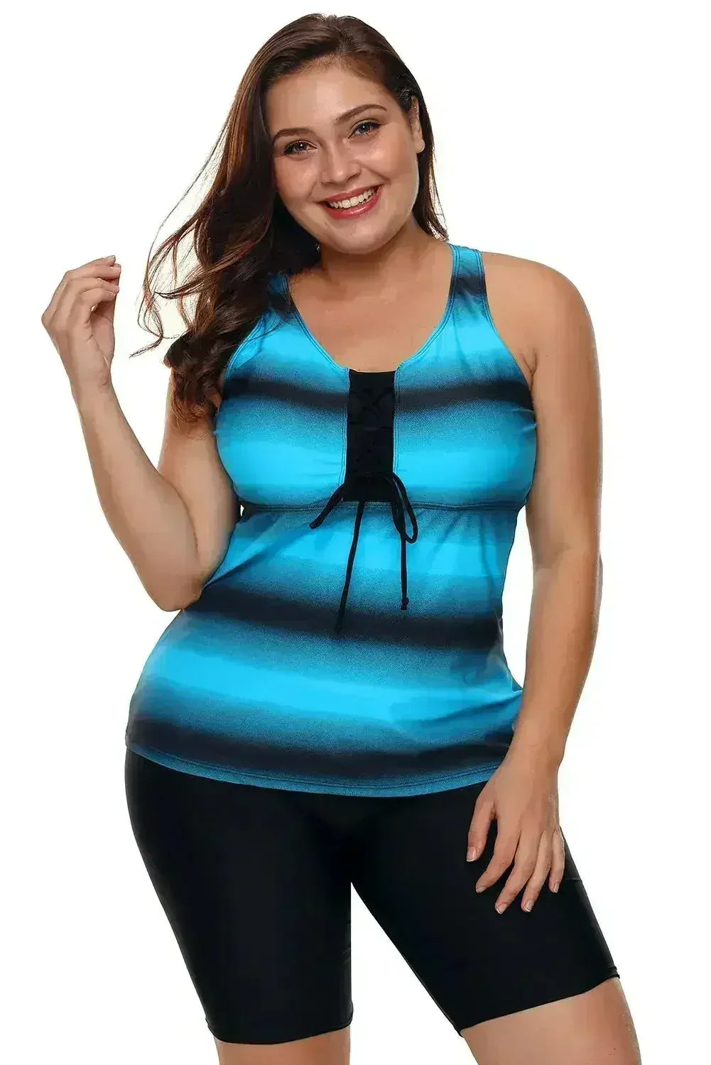 Blue Black Ombre Print Racerback Tankini Swimsuit
