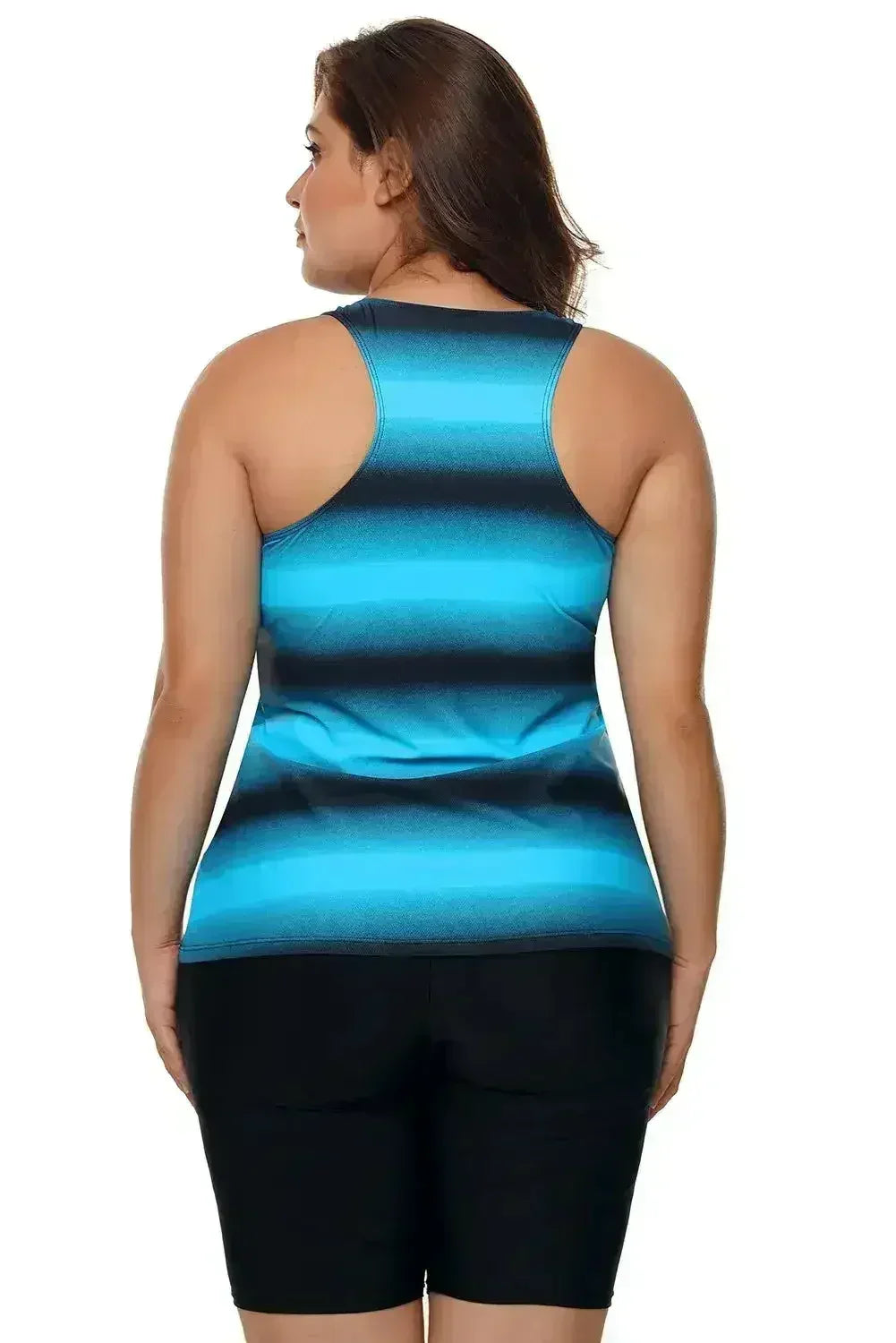 Blue Black Ombre Print Racerback Tankini Swimsuit