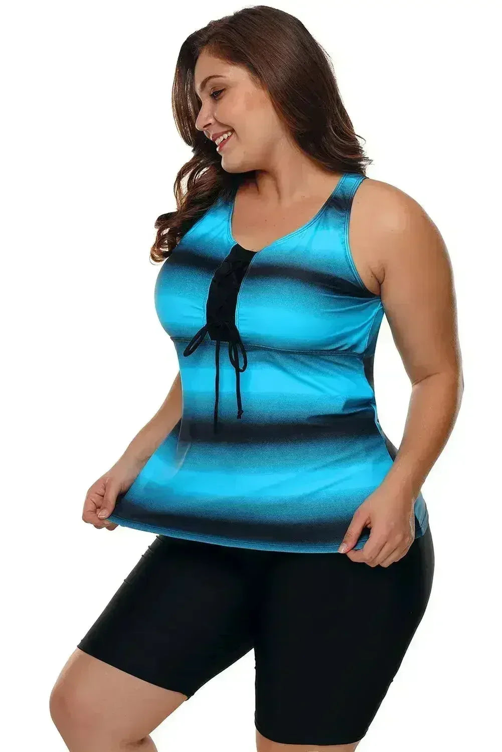 Blue Black Ombre Print Racerback Tankini Swimsuit