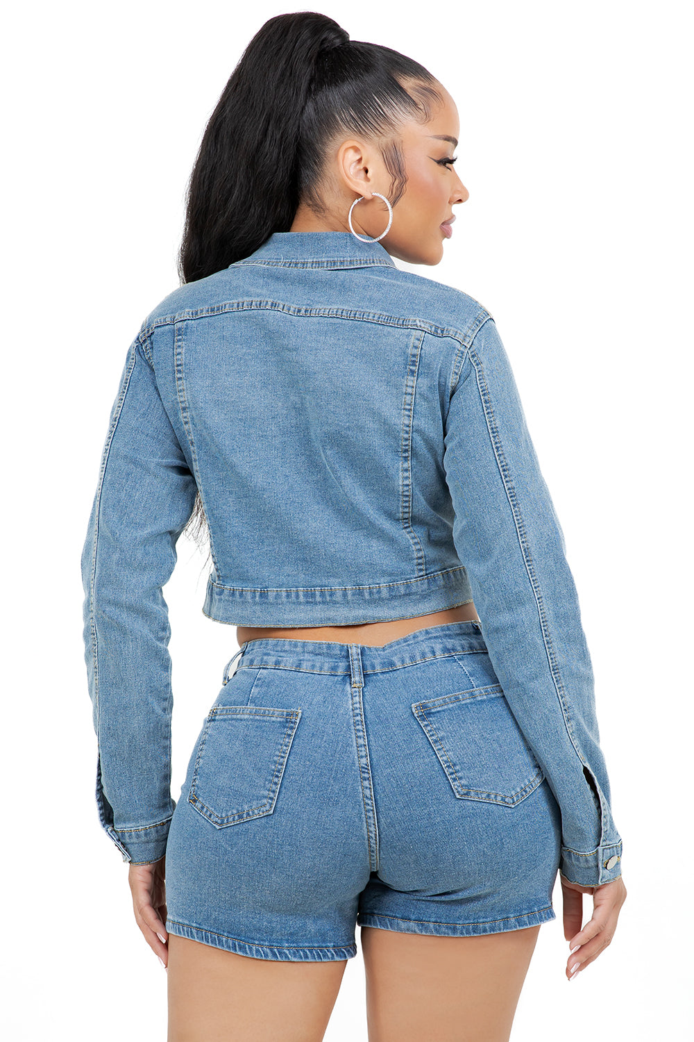 WOMEN FASHION DENIM JACKET AND SHOTR SET