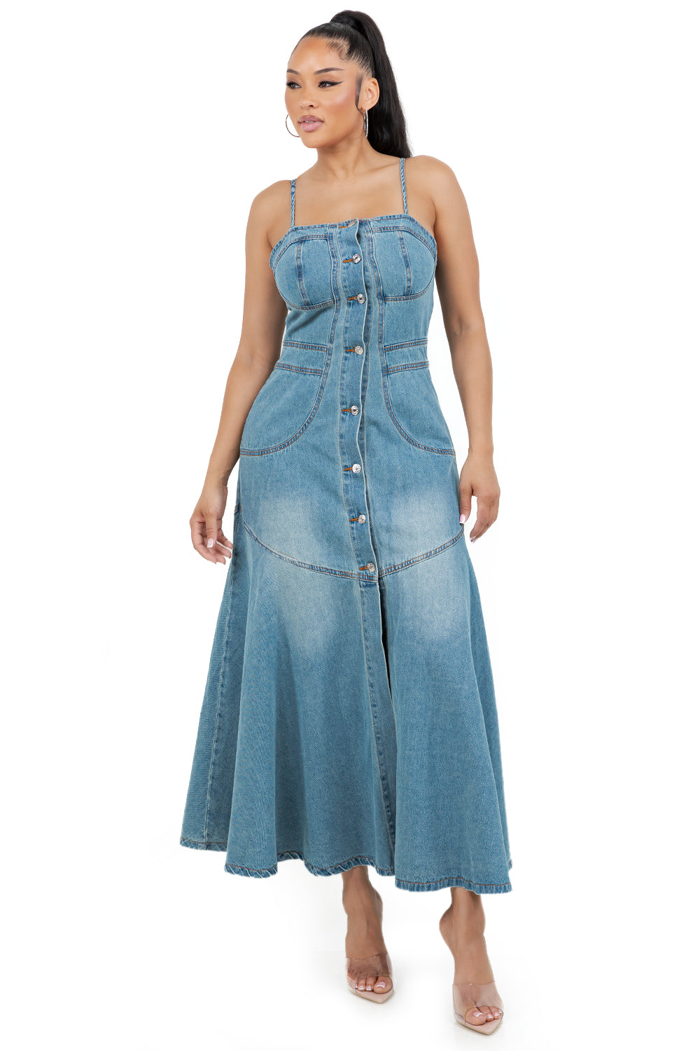 WOMEN FASHION DENIM LONG MAXI DRESS