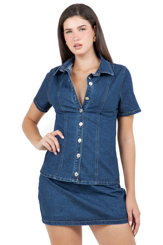 WOMEN FASHION DENIM TOP AND SKIRT SET