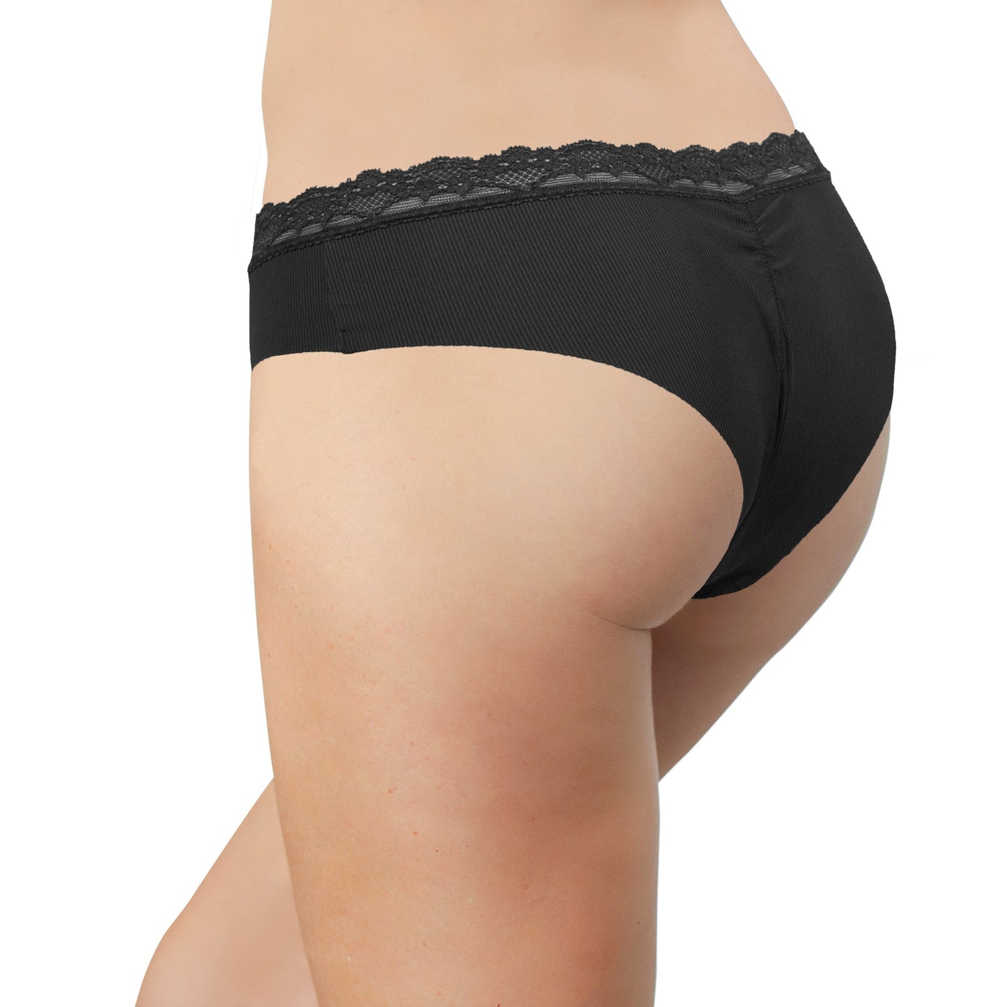 Laser Cut Rib Cheeky with Lace Waist, XS-2X