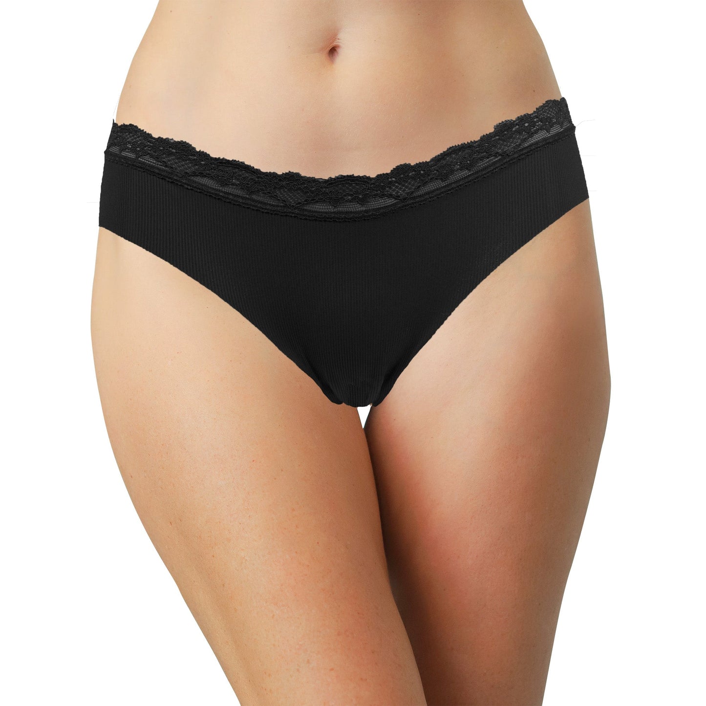 Laser Cut Rib Cheeky with Lace Waist, XS-2X