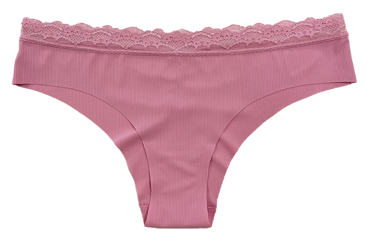 Laser Cut Rib Cheeky with Lace Waist, XS-2X