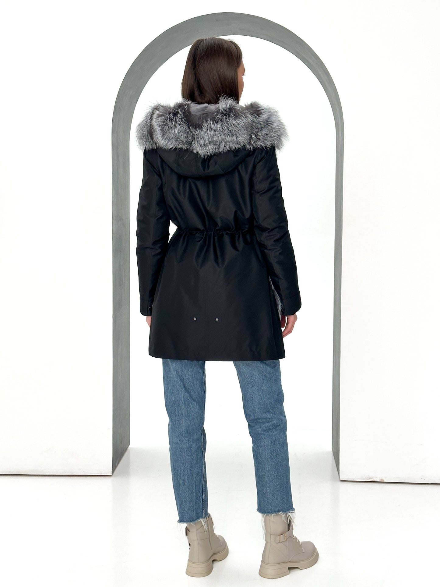 Roma Genuine Silver Fox Fur Rabbit Fur Insulated Parka in Red