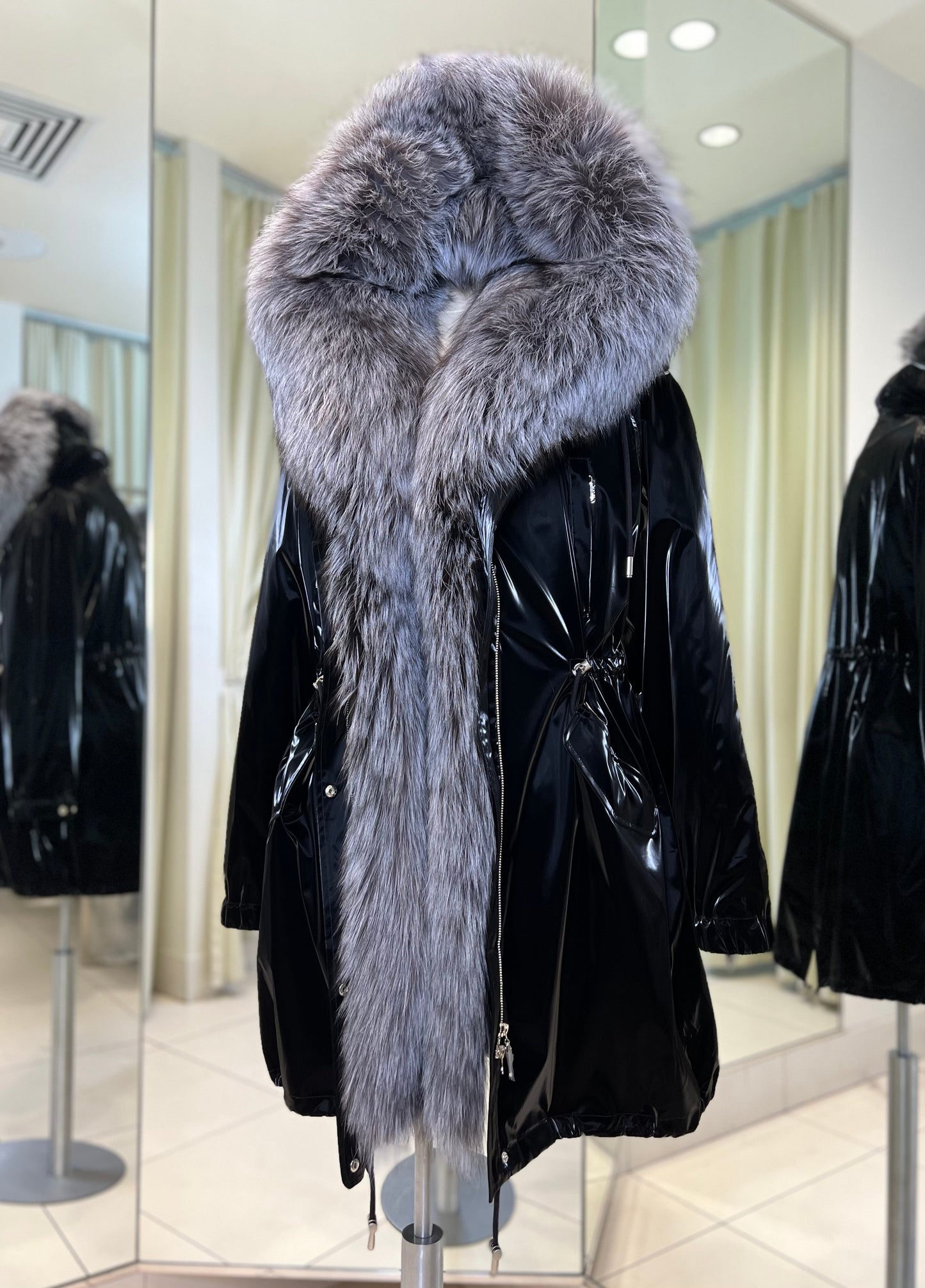 Genuine Silver Fox Fully Lined Hood Rabbit Insulated Parka