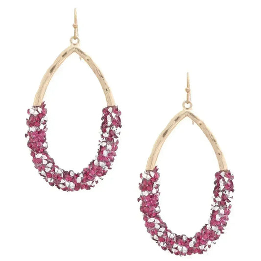 Beaded Teardrop Dangle Earrings | Fuchsia Black White Design - Femstylo