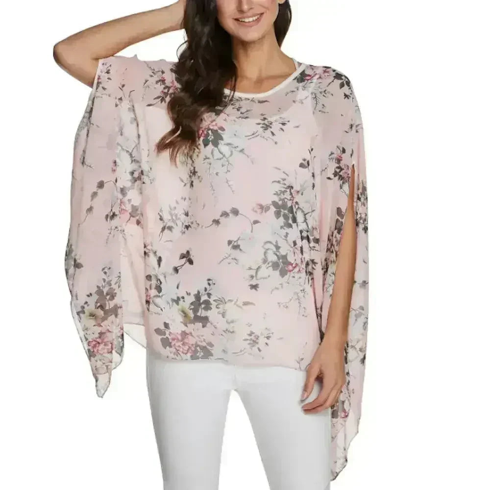 Pink Floral Chiffon Tunic - Free Size Flow Top | Femstylo