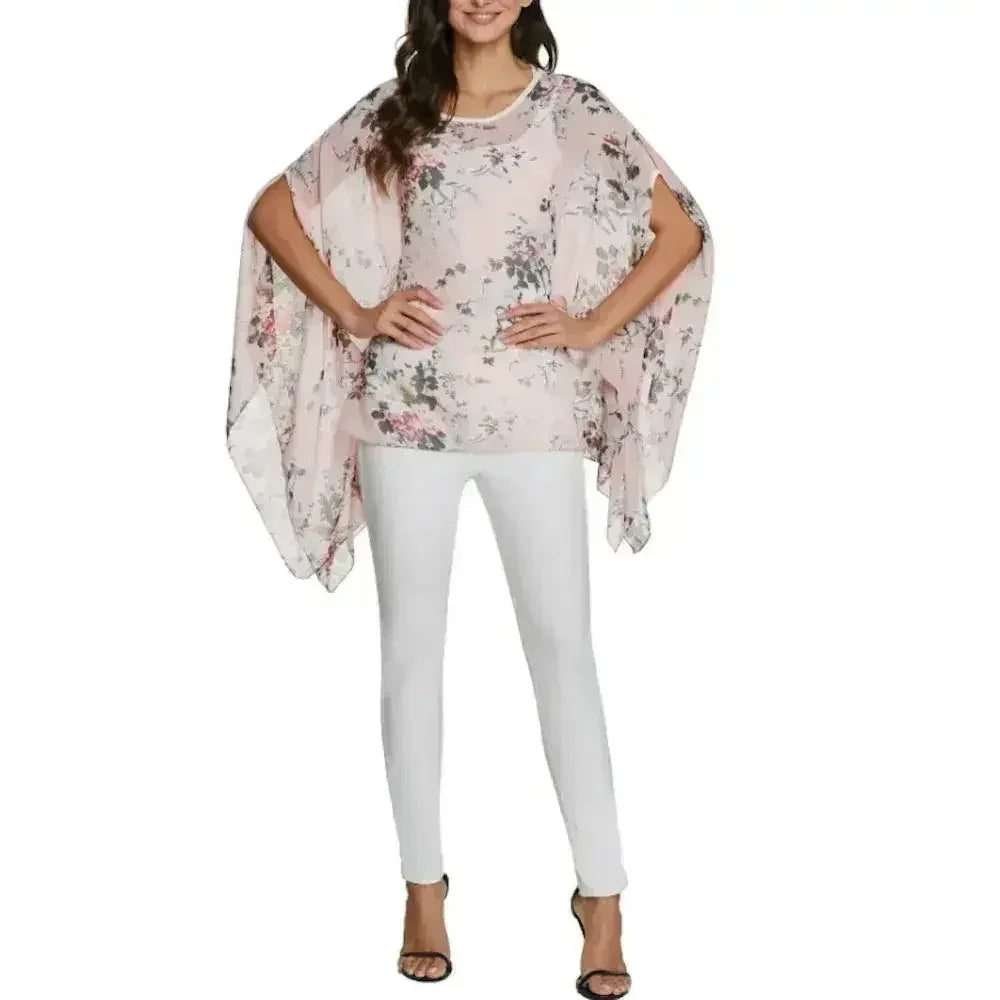 Pink Floral Chiffon Tunic - Free Size Flow Top | Femstylo