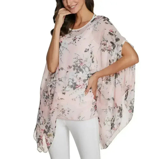 Pink Floral Chiffon Tunic - Free Size Flow Top | Femstylo