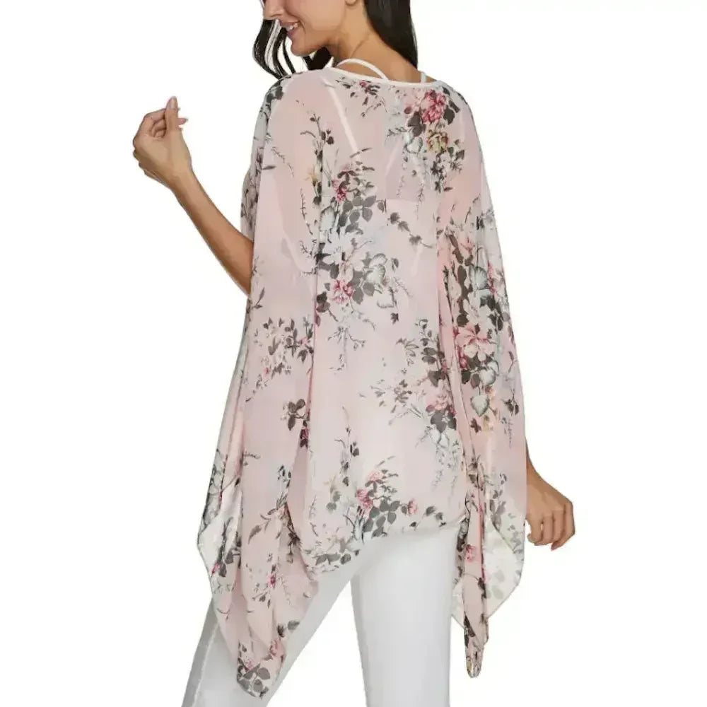Pink Floral Chiffon Tunic - Free Size Flow Top | Femstylo