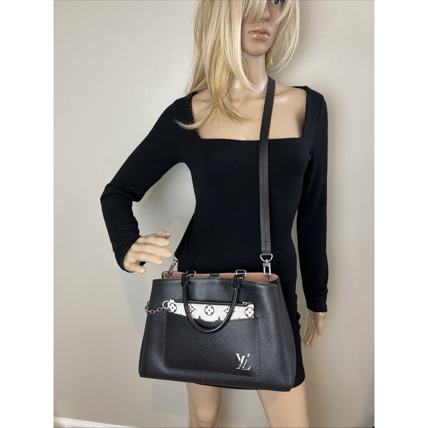 Louis Vuitton Epi Marelle MM Black Leather Shoulder Tote Bag