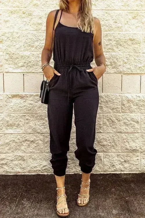 Black High-Waist Jumpsuit – Slim Fit w/ Pockets | Casual & Chic