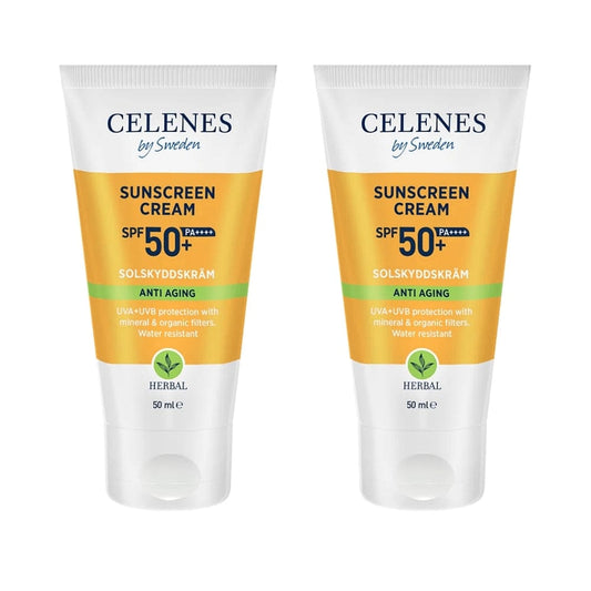 Crème solaire visage aux herbes Celenes by Sweden SPF 50 anti-âge, 50 ml (lot de 2)