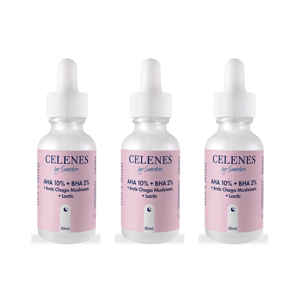 Celenes by Sweden Rena AHA 10 % + BHA 2 % + Champignon Chaga Arctique + Lactique 30 ml - Pack de 3