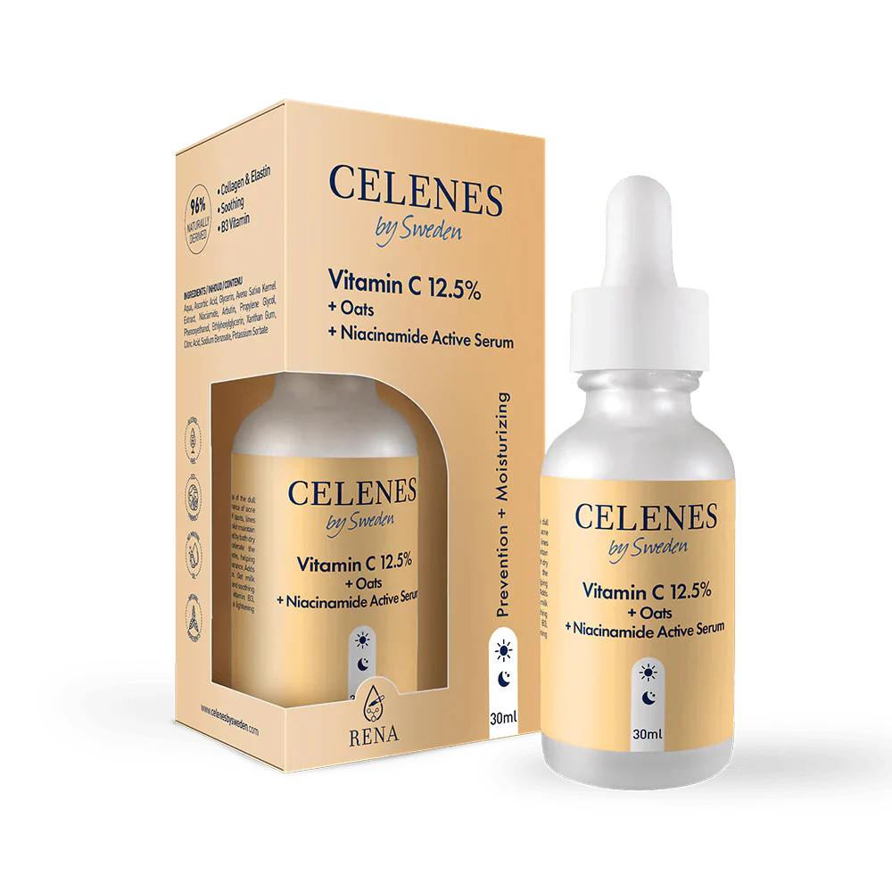 Celenes by Sweden Rena Vitamin C 12.5% + Oats + Niacinamide Active Serum 30 ml -3 Pack