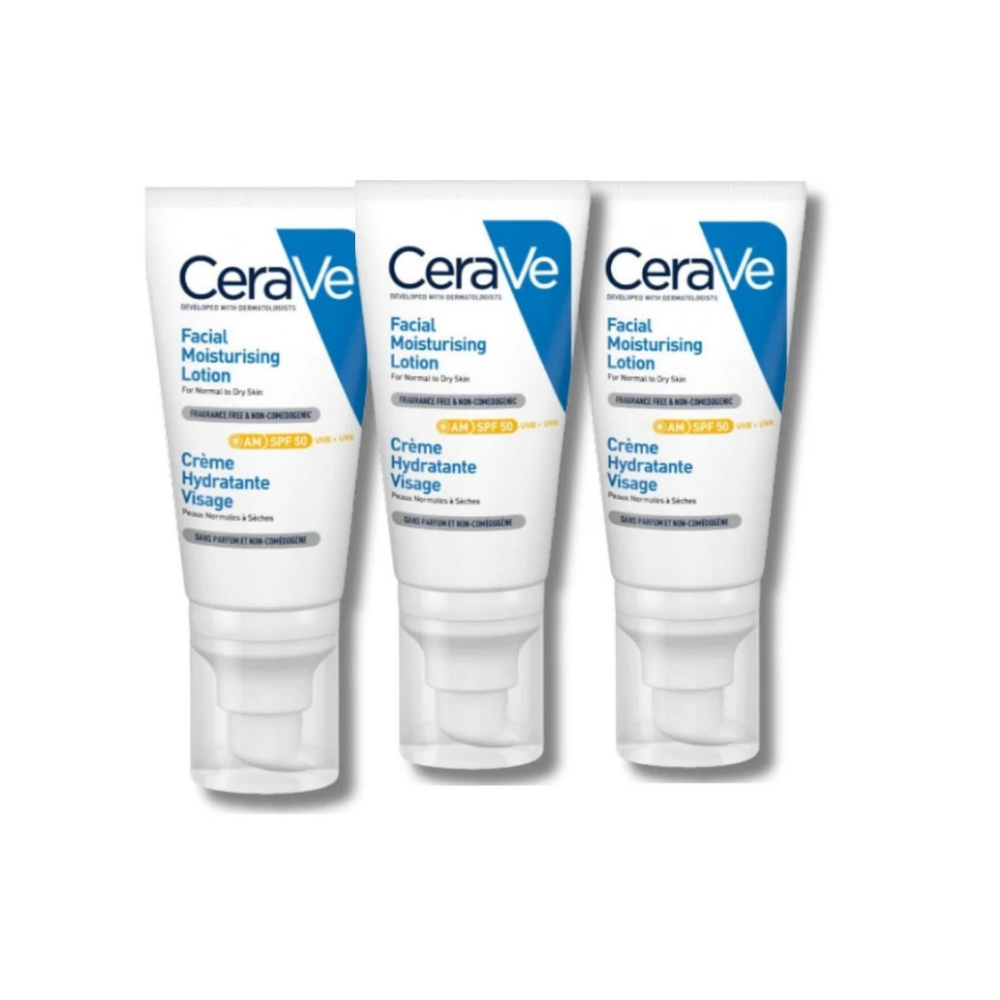 Lotion hydratante visage Cerave SPF 50 52 ml - Lot de 3