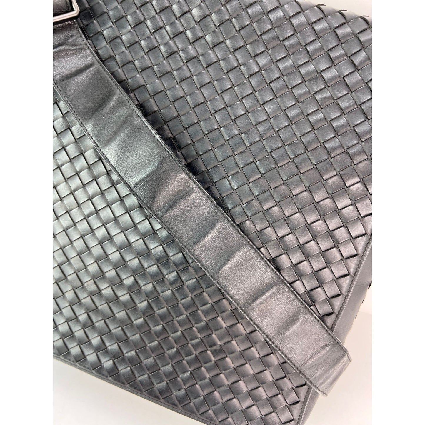 Bottega Veneta Intrecciato  Black Leather Messenger Bag