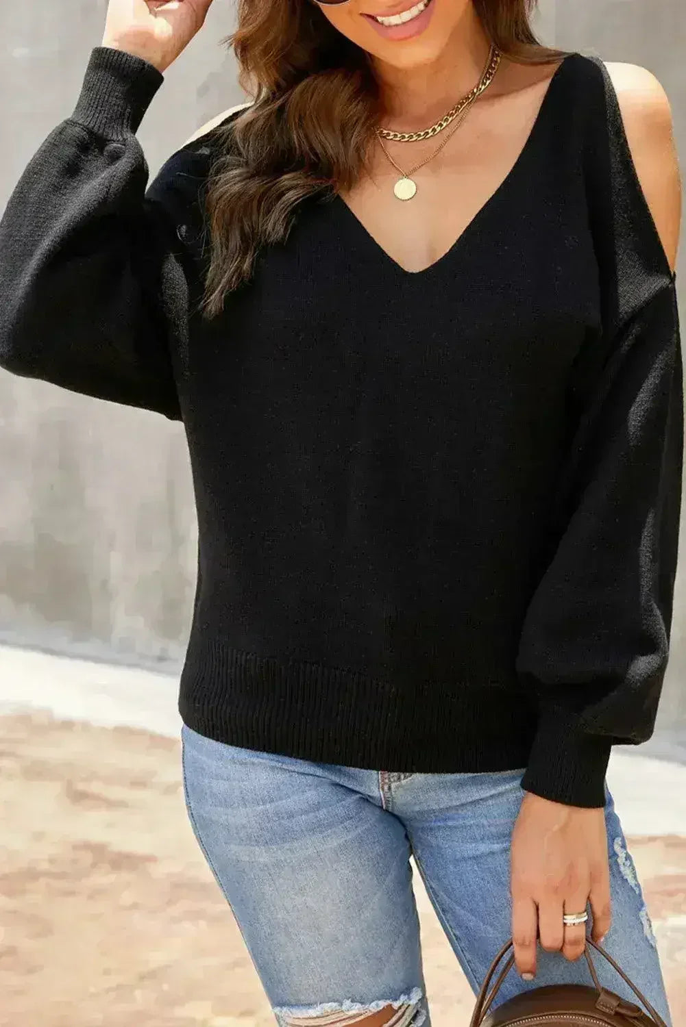 Black Cold Shoulder Sweater