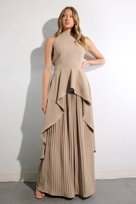 Escape to Milan Taupe Pleated Pants Set