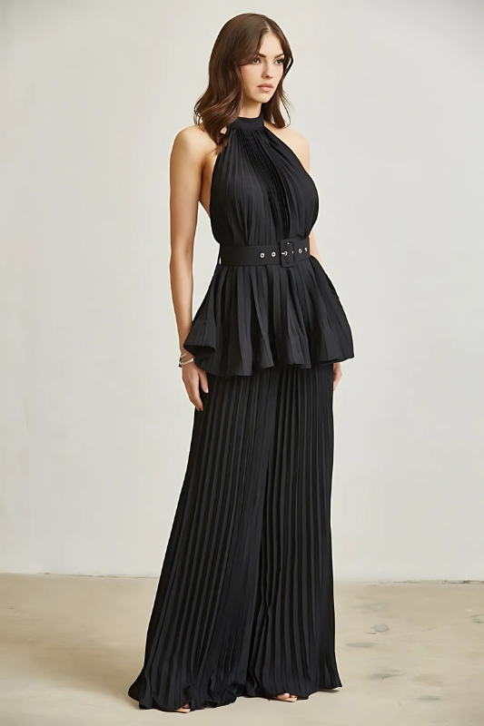 Midnight in Monaco Chiffon Pleated Pant Set
