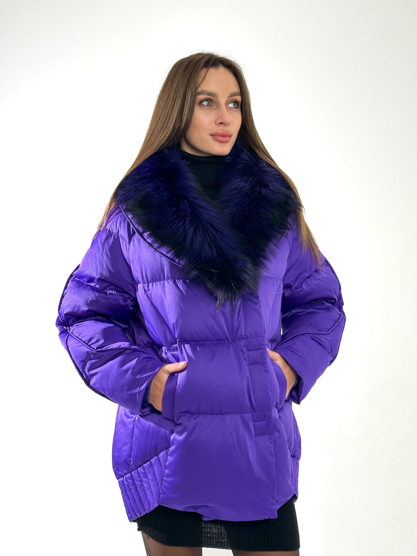 Manteau en duvet de renard argenté véritable de qualité supérieure