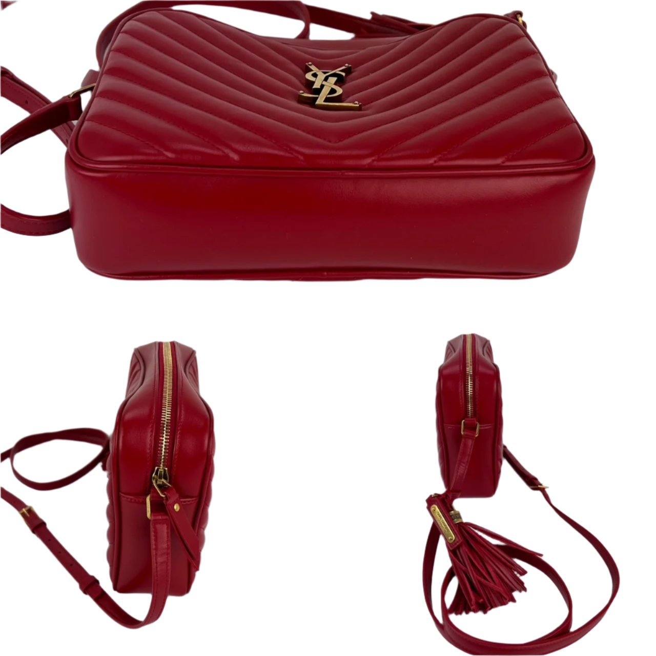 YVES SAINT LAURENT Matelasse Calfskin Lou Camera Red Crossbody Bag