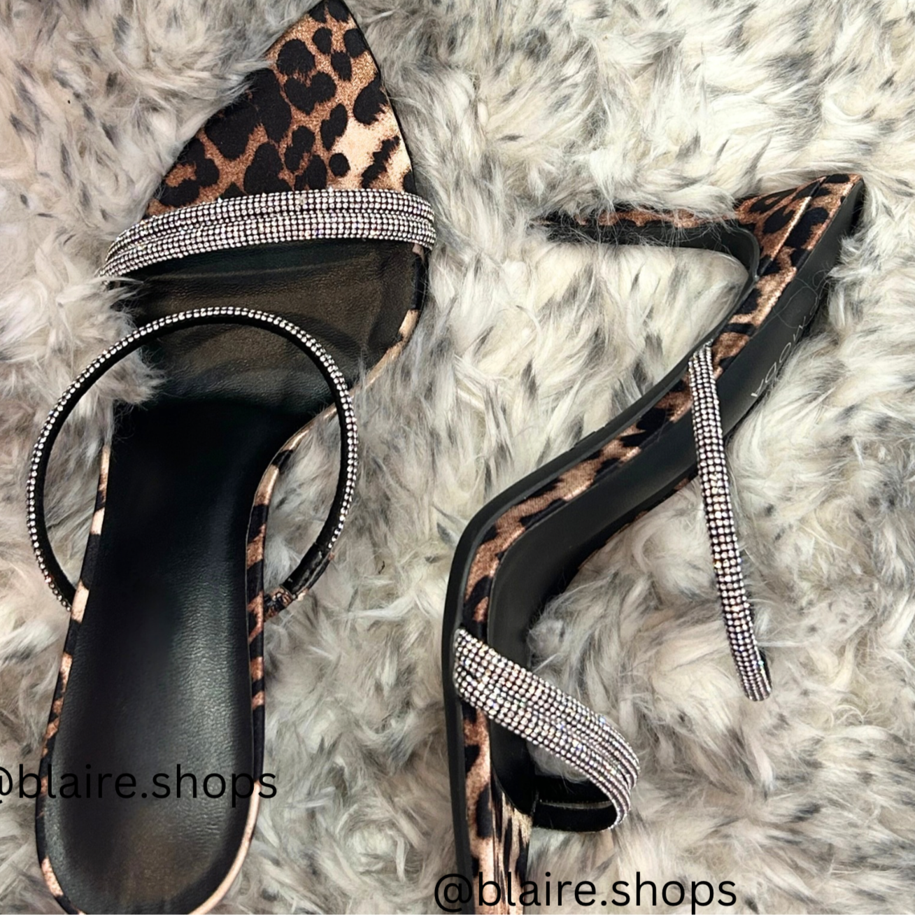 Leopardesse Leopard Print  Pointy Toe Stiletto Rhinestone Slides