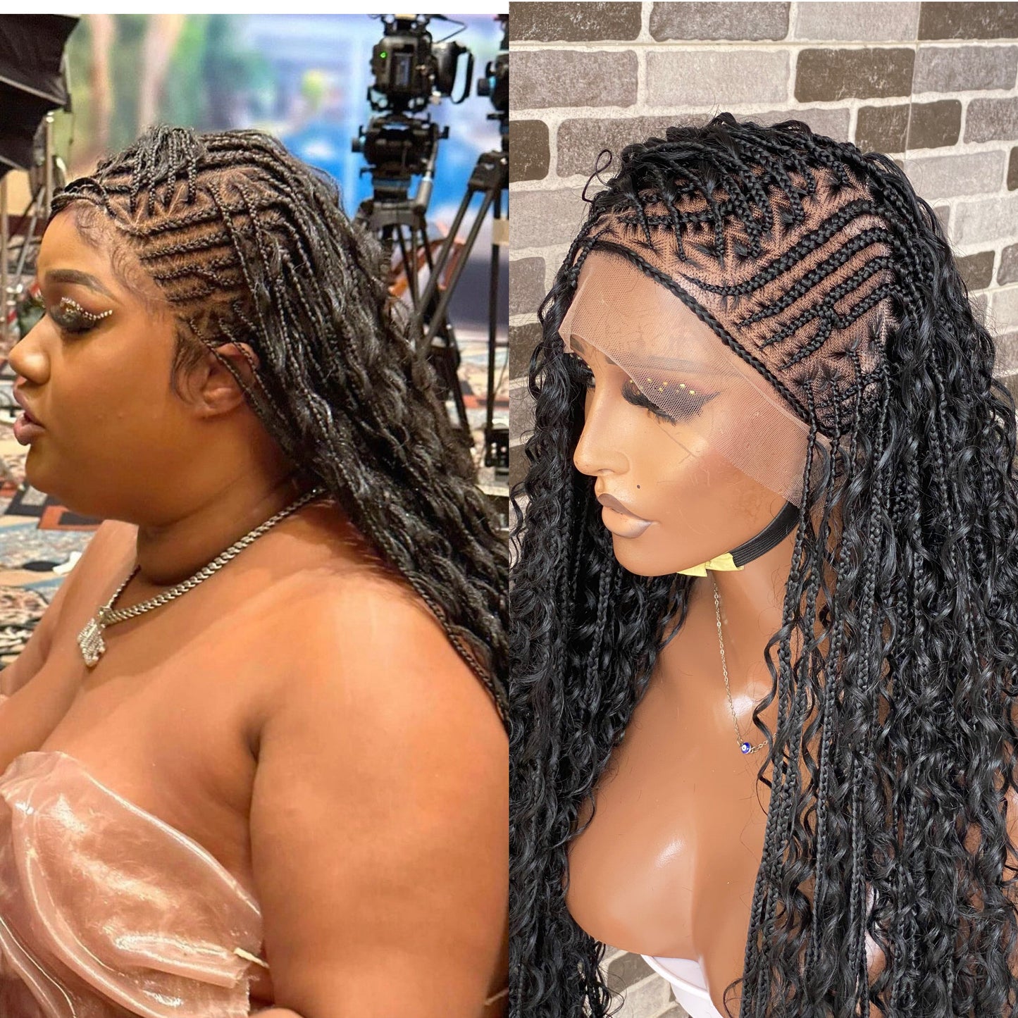 Biggie Cornrow Bohemian Knotless (100% Humanhair curls) Full Lace Base (Tara)
