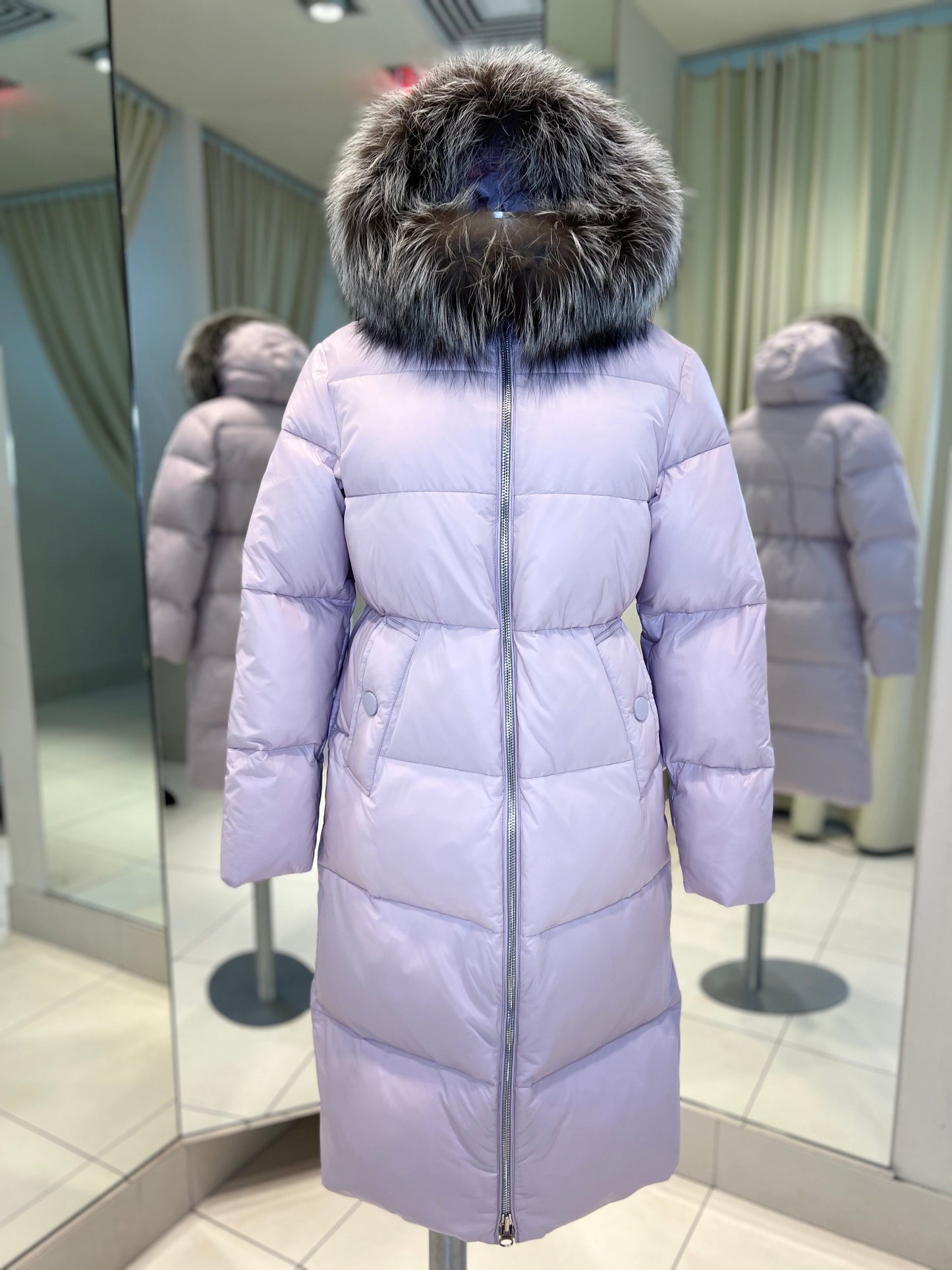 Mirabelle Genuine Silver Fox Fur Down Fill Coat