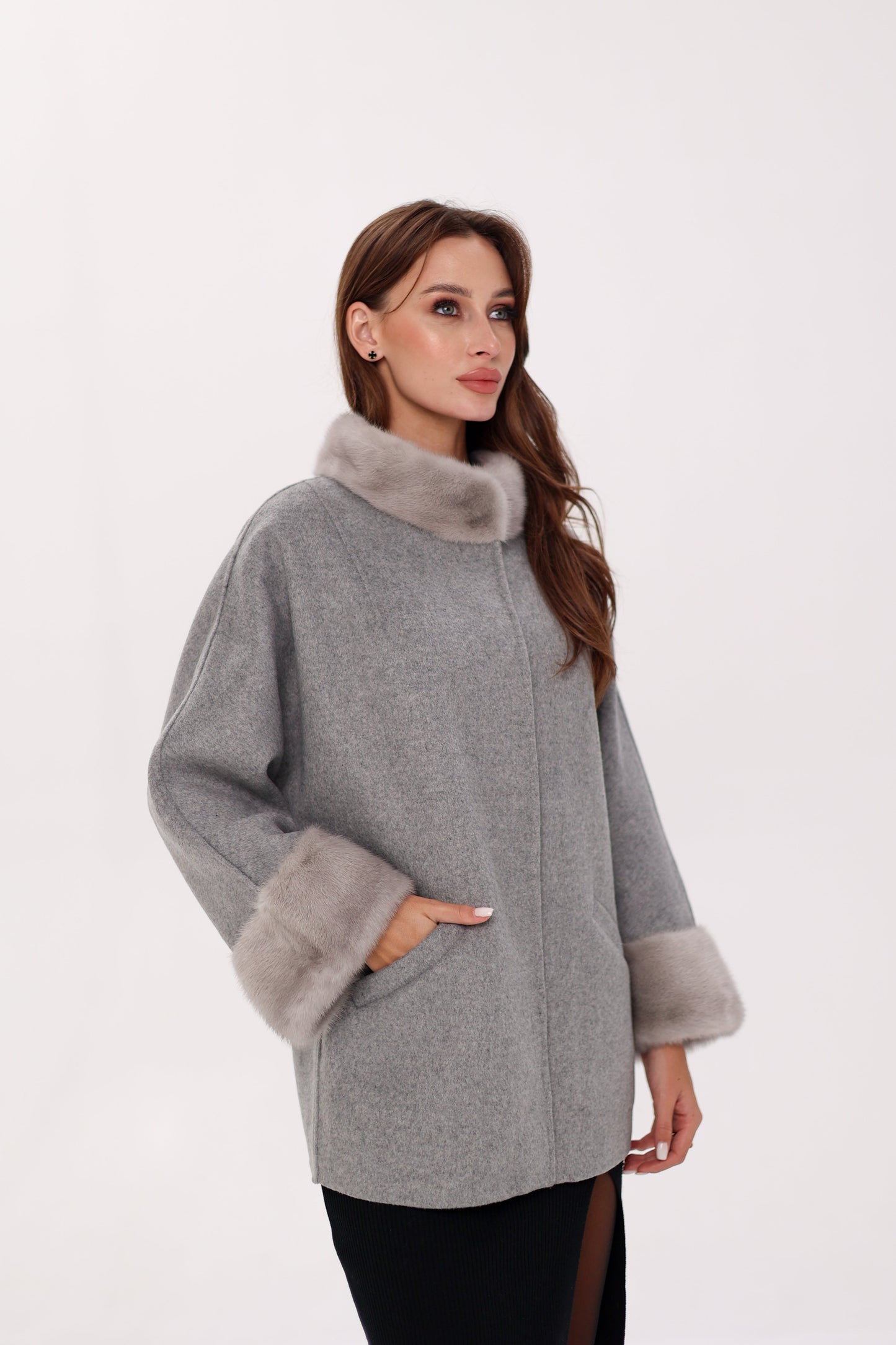 Genuine Mink Fur Virgin Wool Coat